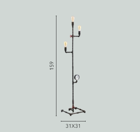 Piantana 3 luci metallo effetto zincato stile tubi e rubinetti 3XE27 non incl. AMARCORD Piantana 3 luci metallo effetto zincato stile tubi e rubinetti 3XE27 non incl. AMARCORD